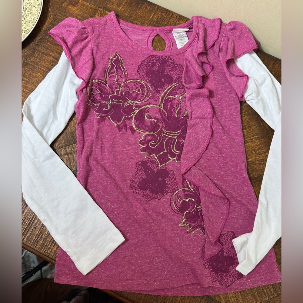 Ransom Girls Girls S (7/8) Gold Fleur De Lis Pink Top